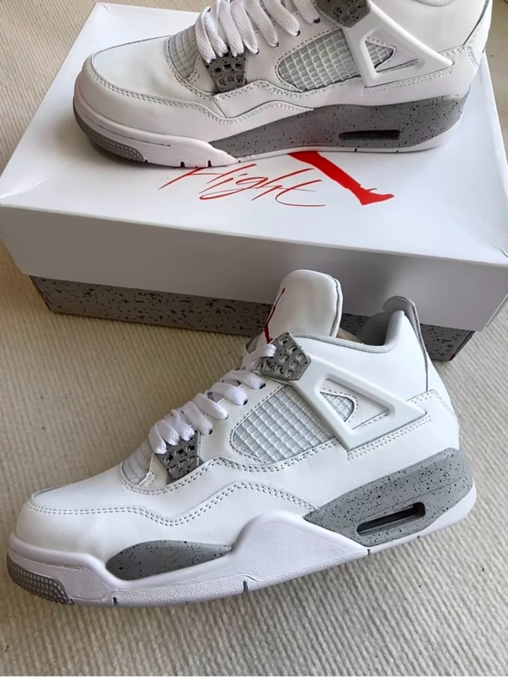 Air Jordan 4 Retro ‘White Oreo’ 2021 -Men’s Sneakers Shoes w/ Red Accents - Picture 4 of 5